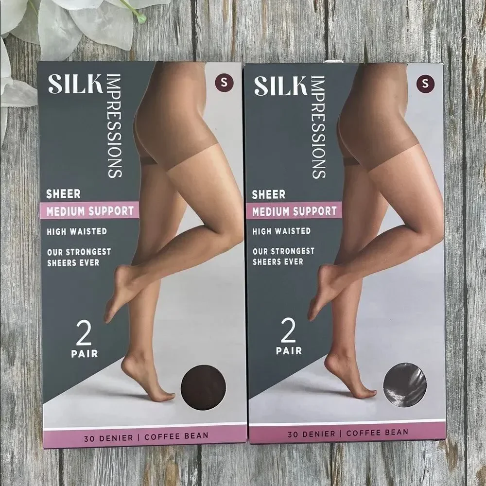Silk Impressions Shimmer Sheer Pantyhose Stockings 30 Denier Sheer 2, 2-Packs S